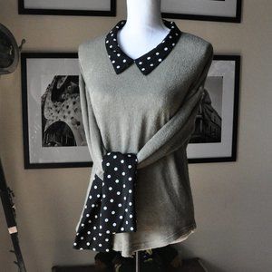 Grey with Navy blue & White Polka Dot Office Blouse